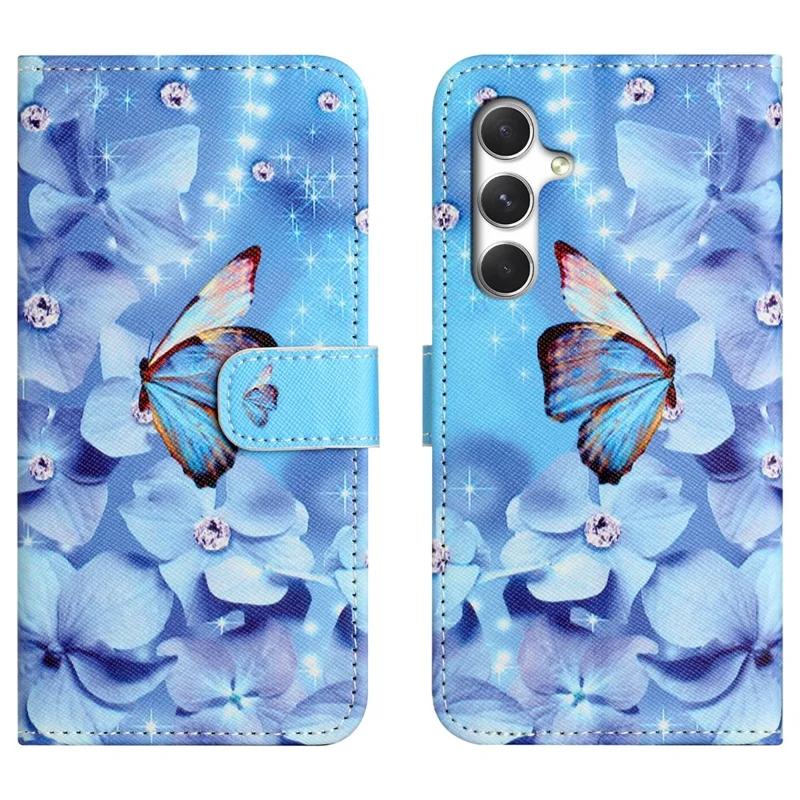 For Samsung Galaxy S26 Case Pattern Print PU Leather Wallet Phone Cover Cross Texture - Flower and Butterfly