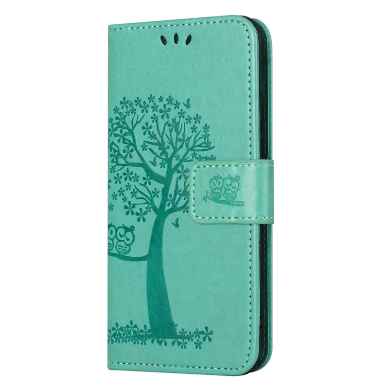 For Samsung Galaxy S26+ Case PU Leather Owl Tree Imprinted Wallet Phone Cover with Strap - Cyan