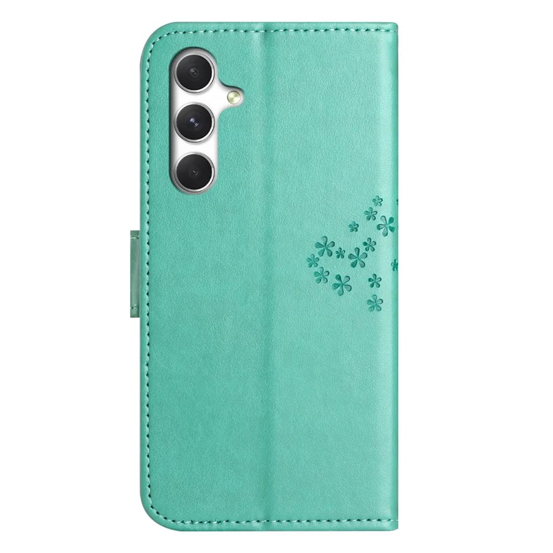 For Samsung Galaxy S26+ Case PU Leather Owl Tree Imprinted Wallet Phone Cover with Strap - Cyan