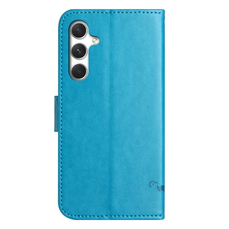 For Samsung Galaxy S26+ Case Wallet Stand Imprinted Butterfly Flower PU Leather Phone Cover - Blue
