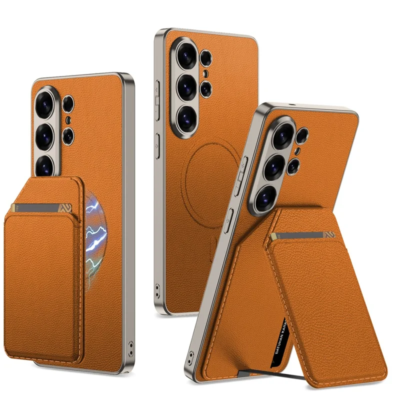 GKK Custodia per Samsung Galaxy S26 Ultra in PU Pelle con Supporto per Schede Staccabile, Supporto KickStand, Cover Posteriore in PC - Arancione Titanio