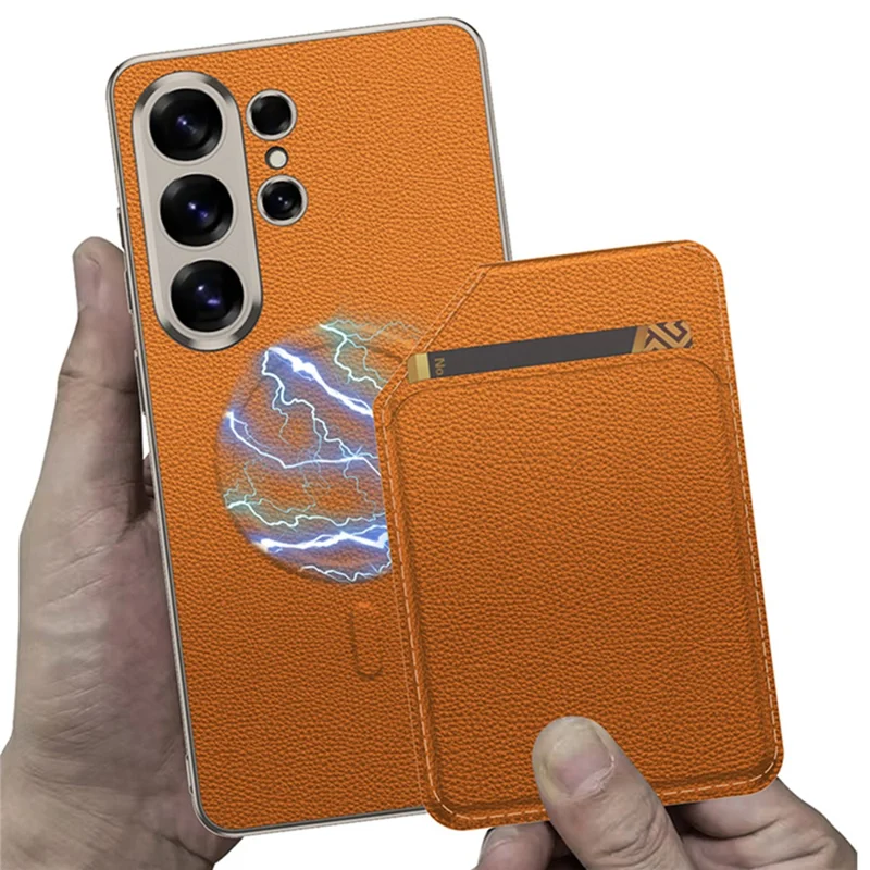 GKK Custodia per Samsung Galaxy S26 Ultra in PU Pelle con Supporto per Schede Staccabile, Supporto KickStand, Cover Posteriore in PC - Arancione Titanio