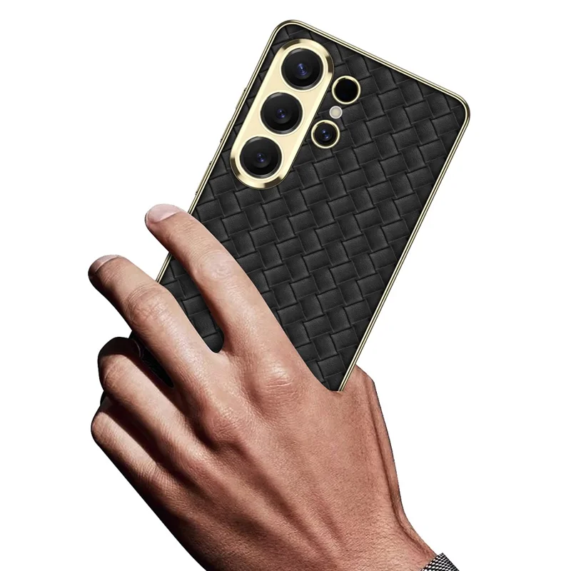 GKK For Samsung Galaxy S26 Ultra Cases Electroplating PU+TPU+PC Cell Phone Cover Woven Texture - White