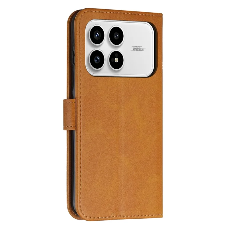 Leather Phone Case For Xiaomi Poco F8 Pro Foldable Stand Wallet Flip Cover with Strap - Yellow