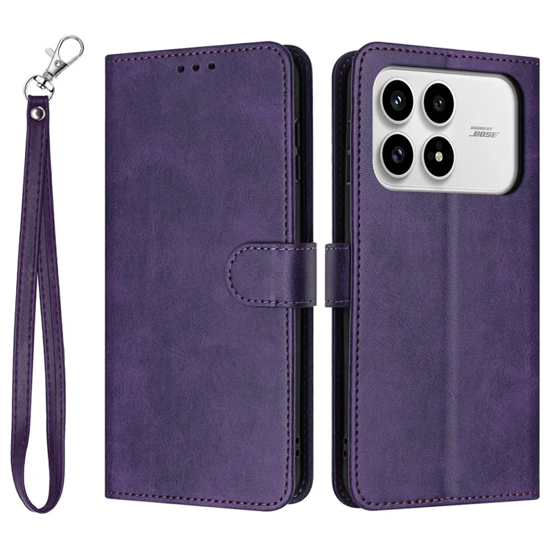 For Xiaomi Poco F8 Pro Wallet Case Flip Stand Calf Texture PU Leather Phone Cover with Strap - Purple