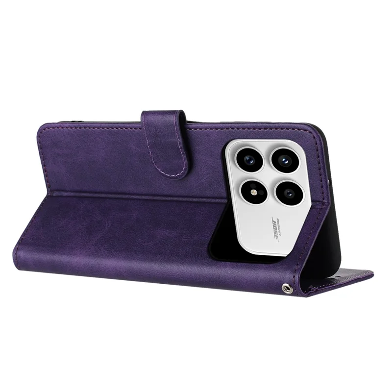 For Xiaomi Poco F8 Pro Wallet Case Flip Stand Calf Texture PU Leather Phone Cover with Strap - Purple