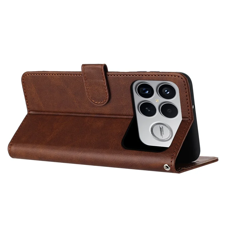 For Xiaomi Poco F8 Ultra Wallet Case Flip Stand Calf Texture PU Leather Phone Cover with Strap - Brown