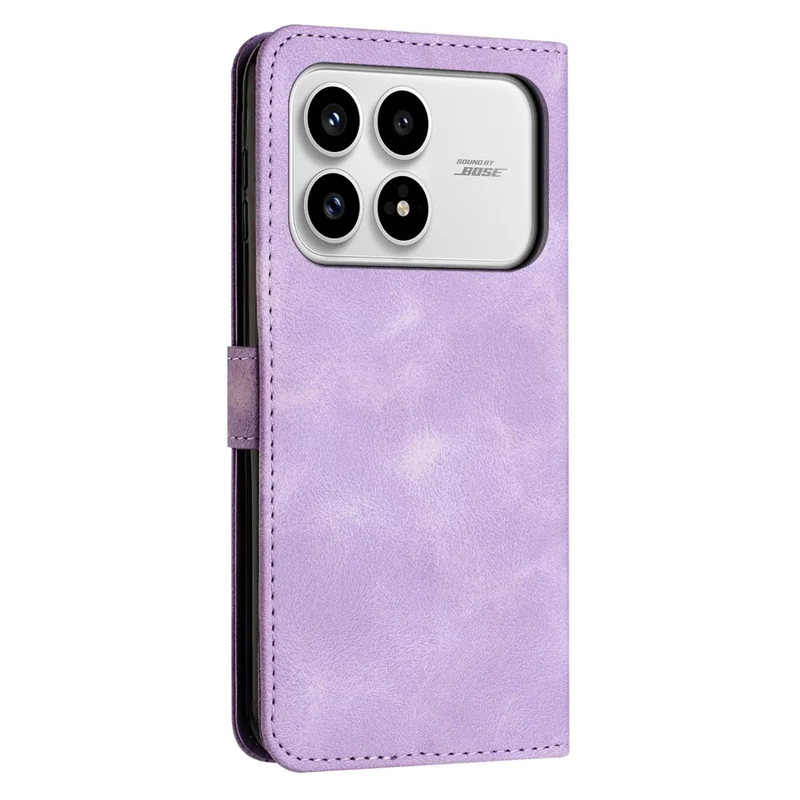 Leather Case For Xiaomi Poco F8 Pro Imprinted Triangle Phone Cover with Hand Strap - Purple