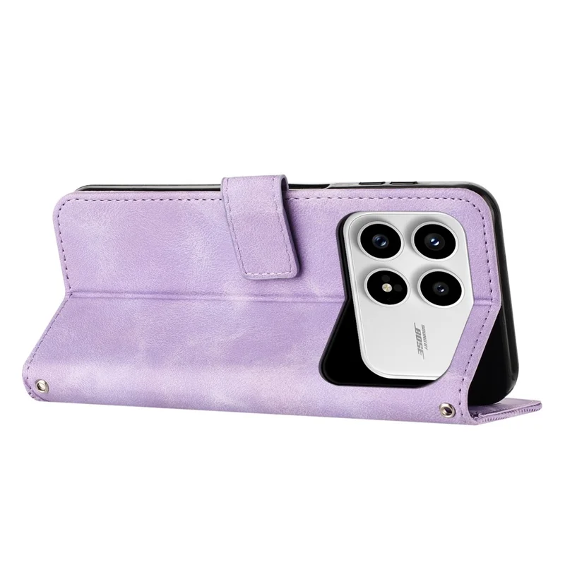 Leather Case For Xiaomi Poco F8 Pro Imprinted Triangle Phone Cover with Hand Strap - Purple