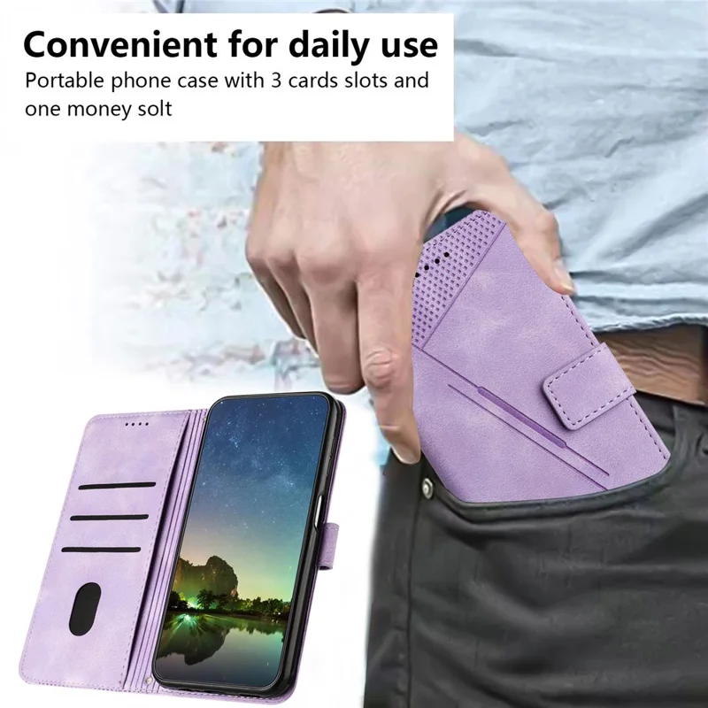 Leather Case For Xiaomi Poco F8 Pro Imprinted Triangle Phone Cover with Hand Strap - Purple