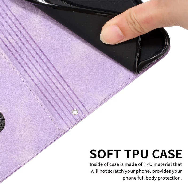 Leather Case For Xiaomi Poco F8 Pro Imprinted Triangle Phone Cover with Hand Strap - Purple