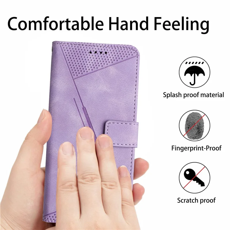 Leather Case For Xiaomi Poco F8 Pro Imprinted Triangle Phone Cover with Hand Strap - Purple