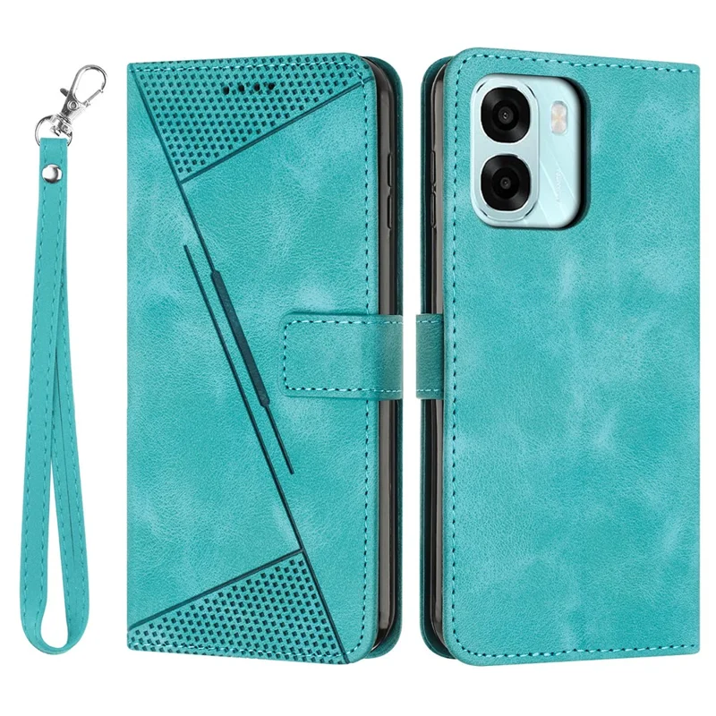 Leather Case For Oppo A6x 5G / A6x 4G / A6 5G Imprinted Triangle Phone Cover with Hand Strap - Green