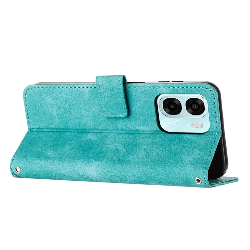 Leather Case For Oppo A6x 5G / A6x 4G / A6 5G Imprinted Triangle Phone Cover with Hand Strap - Green