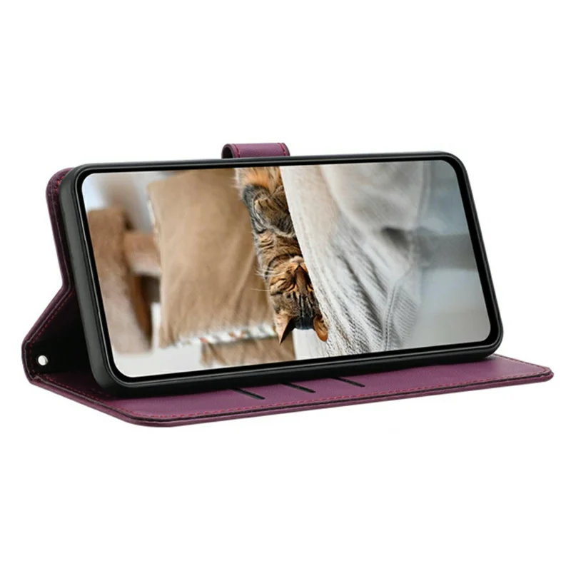 Wallet Case For Xiaomi Poco F8 Pro  /  Redmi K90 5G Cats Imprint Leather Phone Cover with Strap - Wine Red