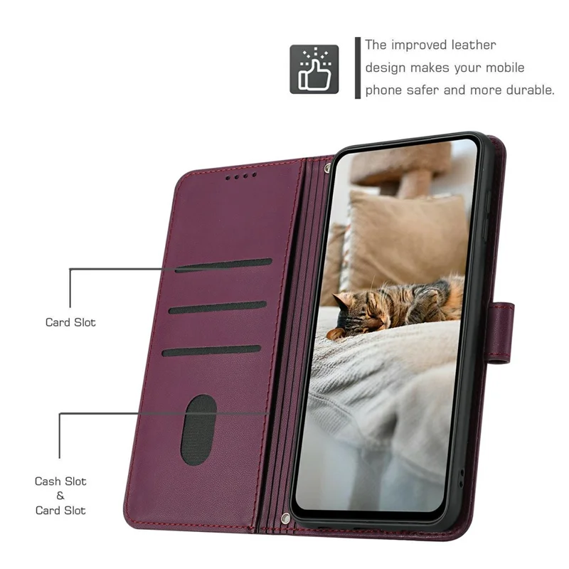 Wallet Case For Xiaomi Poco F8 Pro  /  Redmi K90 5G Cats Imprint Leather Phone Cover with Strap - Wine Red