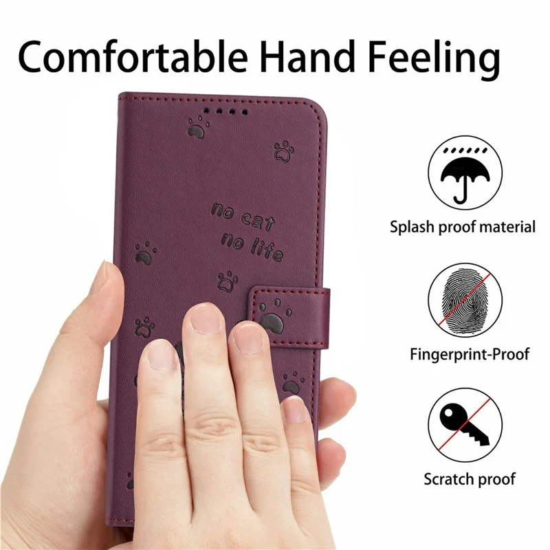 Wallet Case For Xiaomi Poco F8 Pro  /  Redmi K90 5G Cats Imprint Leather Phone Cover with Strap - Wine Red