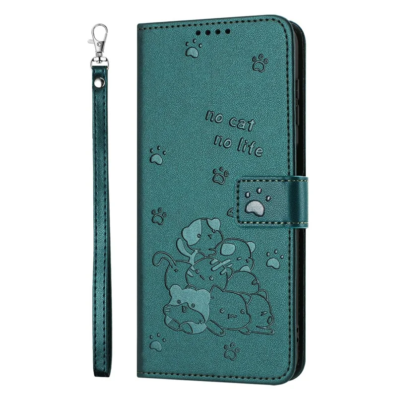 For Xiaomi Poco F8 Ultra / Redmi K90 Pro Max 5G Wallet Case Cats Imprint Leather Phone Cover with Strap - Blackish Green
