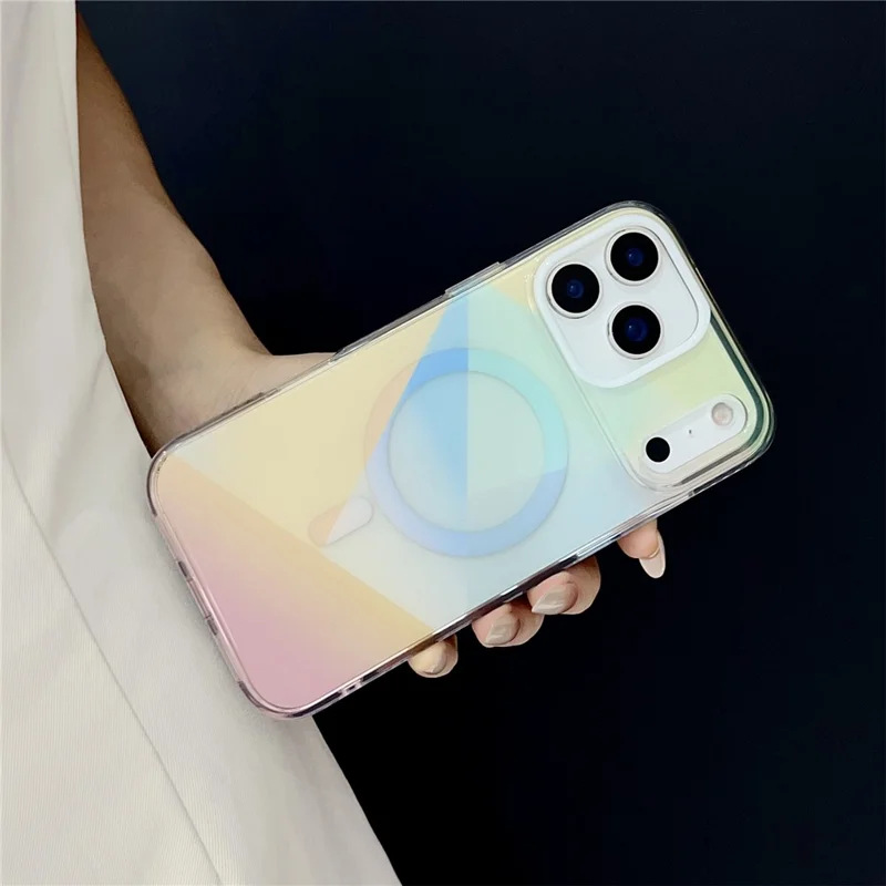 For iPhone 17 Pro Max Magnetic Case Drop-Resistant TPU PC Phone Cover IMD 4-Color Geometric Gradient Design - Style B