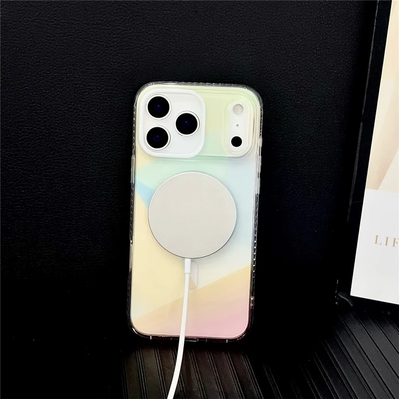 For iPhone 17 Pro Max Magnetic Case Drop-Resistant TPU PC Phone Cover IMD 4-Color Geometric Gradient Design - Style B