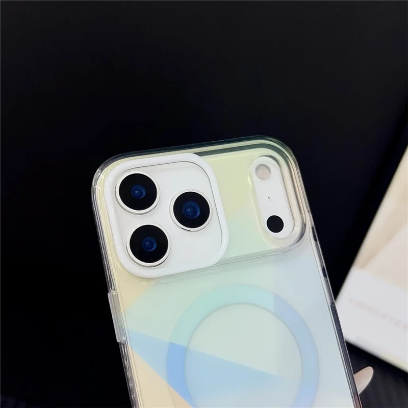 For iPhone 17 Pro Max Magnetic Case Drop-Resistant TPU PC Phone Cover IMD 4-Color Geometric Gradient Design - Style B