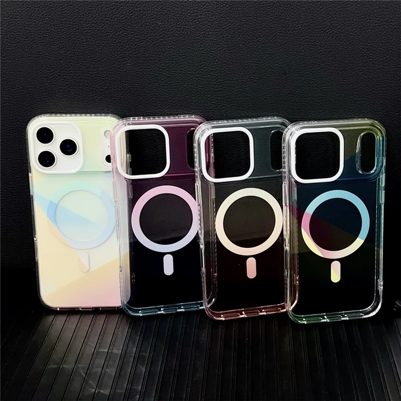 For iPhone 17 Pro Max Magnetic Case Drop-Resistant TPU PC Phone Cover IMD 4-Color Geometric Gradient Design - Style B