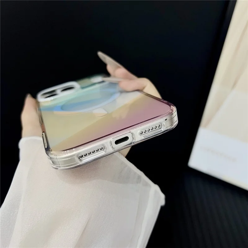 For iPhone 17 Pro Magnetic Case Drop-Resistant TPU PC Phone Cover IMD 4-Color Geometric Gradient Design - Style B