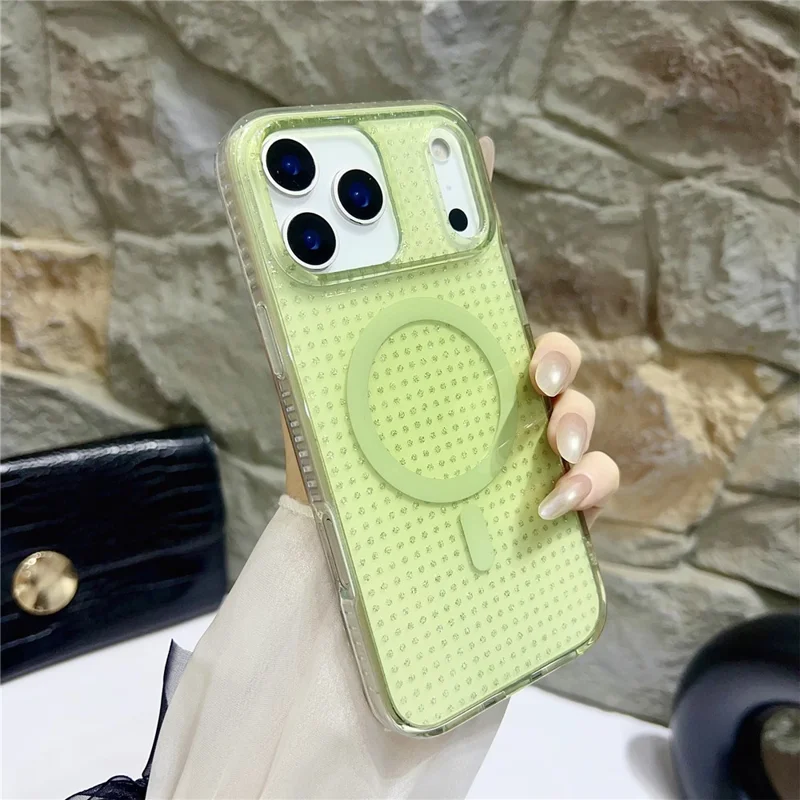 For iPhone 17 Pro Max Magnetic Case IMD Sparkling Decor TPU + PC Phone Cover - Green