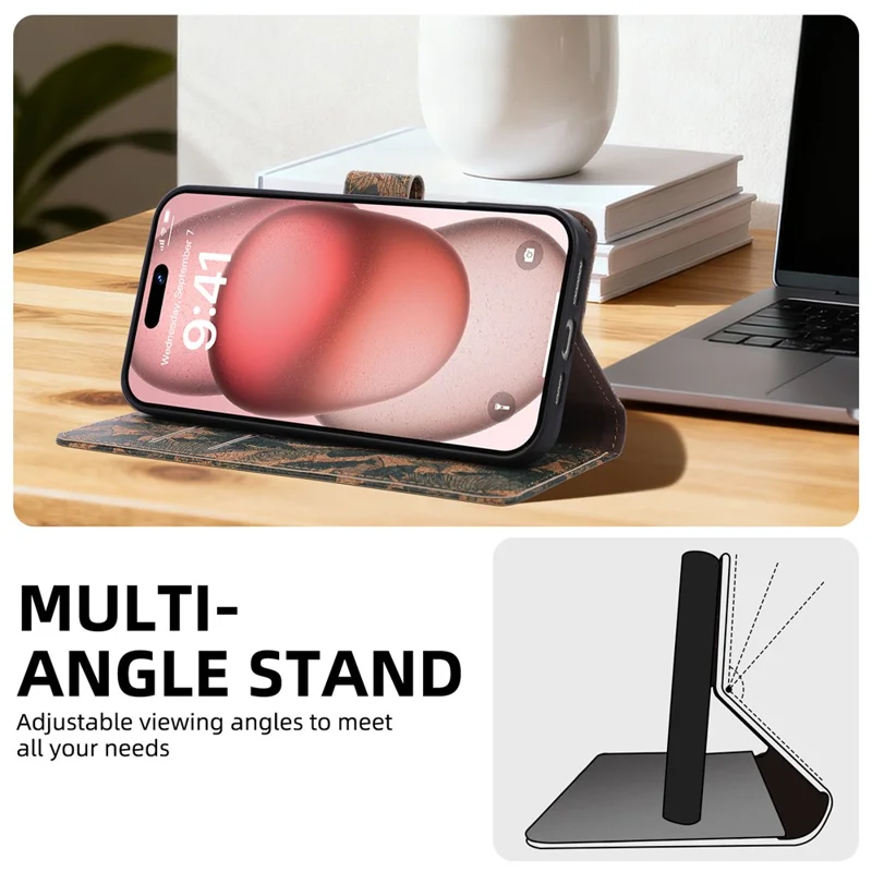 For iPhone Air Leather Wallet Case Bohemian-style TPU PU Phone Cover with Stand - Autumn Leaves