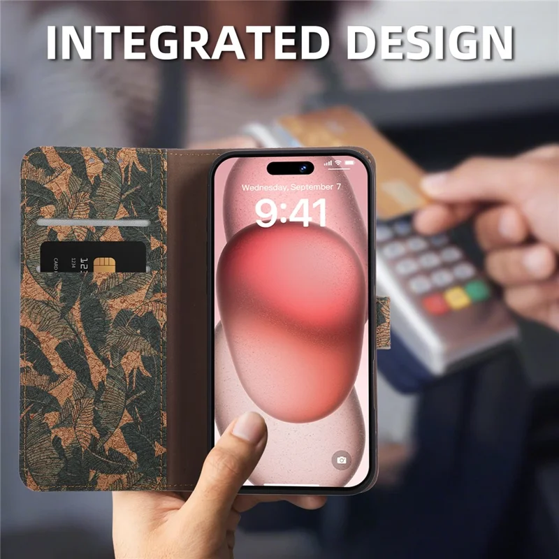 For iPhone Air Leather Wallet Case Bohemian-style TPU PU Phone Cover with Stand - Autumn Leaves