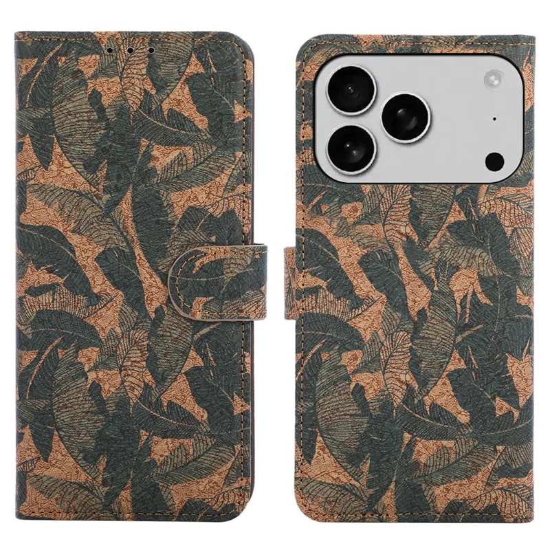 For iPhone 17 Pro Leather Wallet Case Bohemian-style TPU PU Phone Cover with Stand - Autumn Leaves