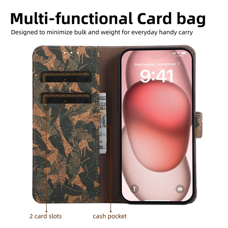 For iPhone 17 Pro Leather Wallet Case Bohemian-style TPU PU Phone Cover with Stand - Autumn Leaves
