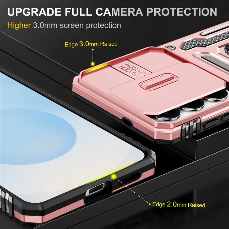 For Samsung Galaxy S26+ Case Kickstand Slide Lens Lid PC + TPU Drop-Proof Phone Cover - Rose Gold