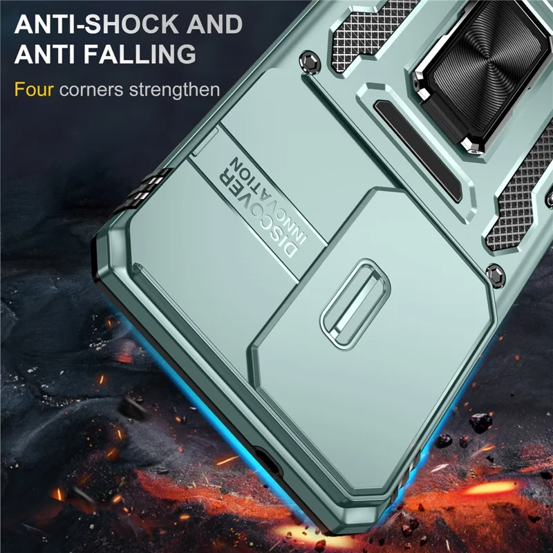 For Samsung Galaxy S26 Ultra Case Kickstand Slide Lens Lid PC + TPU Drop-Proof Phone Cover - Green