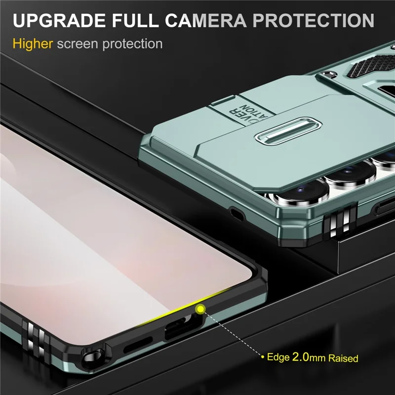 For Samsung Galaxy S26 Ultra Case Kickstand Slide Lens Lid PC + TPU Drop-Proof Phone Cover - Green