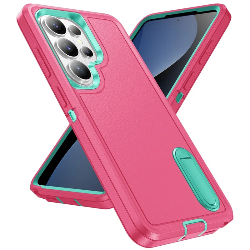 For Samsung Galaxy S26 Ultra Case PC + Silicone + EVA Anti-Drop Kickstand Phone Cover - Rose  /  Cyan