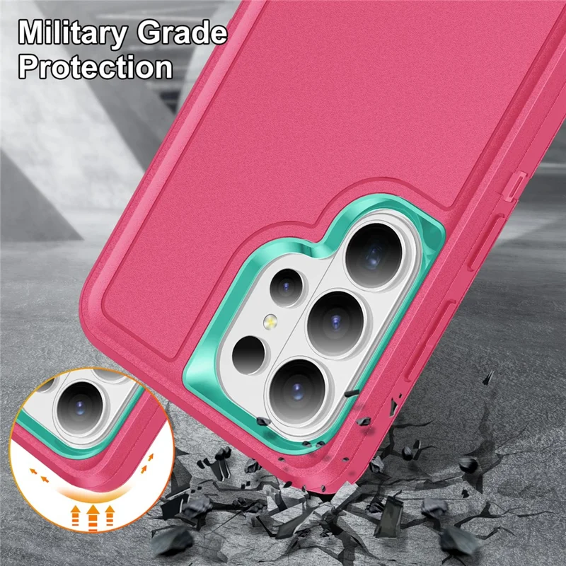 For Samsung Galaxy S26 Ultra Case PC + Silicone + EVA Anti-Drop Kickstand Phone Cover - Rose  /  Cyan
