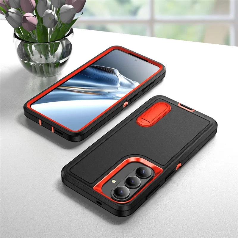 For Samsung Galaxy S26 Case PC + Silicone + EVA Anti-Drop Kickstand Phone Cover - Black  /  Orange