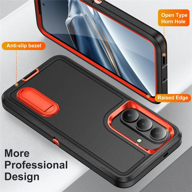 For Samsung Galaxy S26+ Case PC + Silicone + EVA Anti-Drop Kickstand Phone Cover - Black  /  Orange