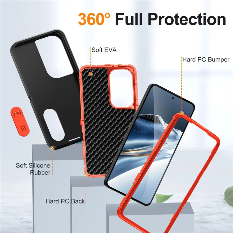 For Samsung Galaxy S26+ Case PC + Silicone + EVA Anti-Drop Kickstand Phone Cover - Black  /  Orange