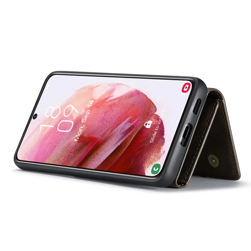 DG.MING M1 Series For Samsung Galaxy S23+ Detachable Wallet Phone Case PU Leather Coated Protective Shell with Kickstand - Coffee