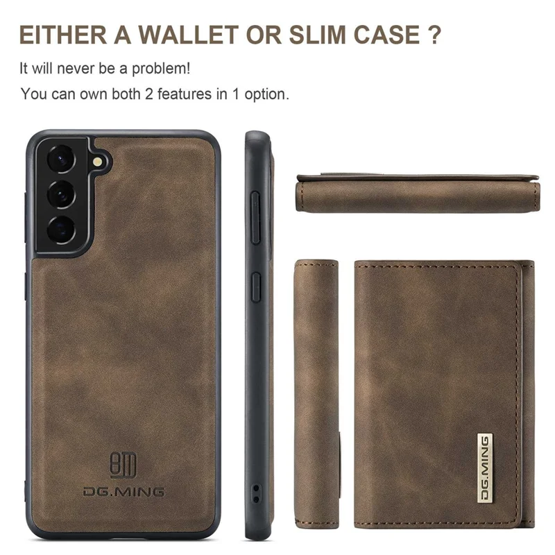 DG.MING M1 Series For Samsung Galaxy S23+ Detachable Wallet Phone Case PU Leather Coated Protective Shell with Kickstand - Coffee
