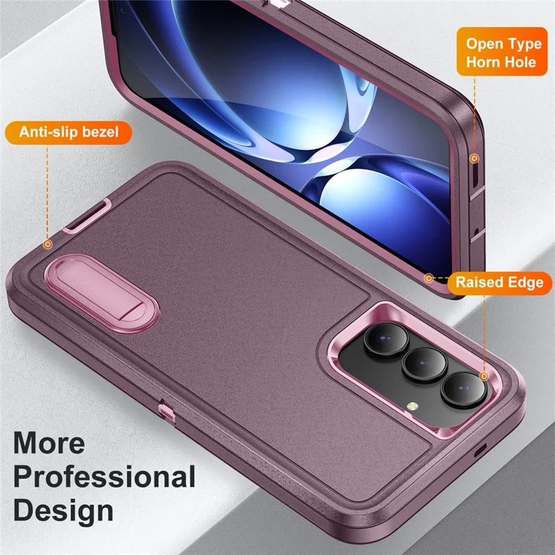 For Samsung Galaxy S25 FE Case PC + Silicone + EVA Anti-Drop Kickstand Phone Cover - Purple  /  Pink