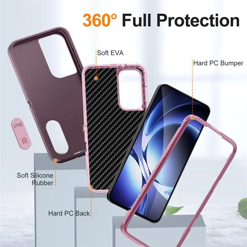 For Samsung Galaxy S25 FE Case PC + Silicone + EVA Anti-Drop Kickstand Phone Cover - Purple  /  Pink