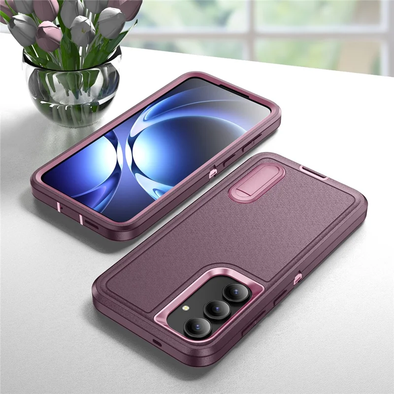 For Samsung Galaxy S25 FE Case PC + Silicone + EVA Anti-Drop Kickstand Phone Cover - Purple  /  Pink
