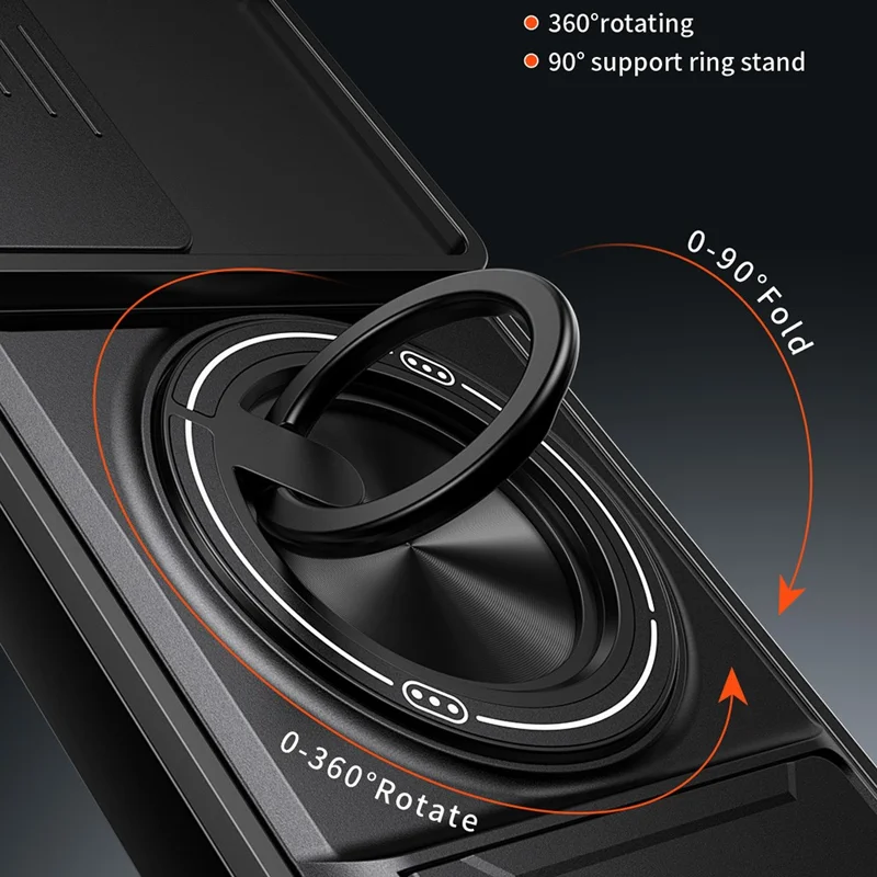 For Samsung Galaxy A36 5G Magnetic Case Ring Holder Foldable Kickstand TPU PC Phone Cover with Camera Lens Slider - Black