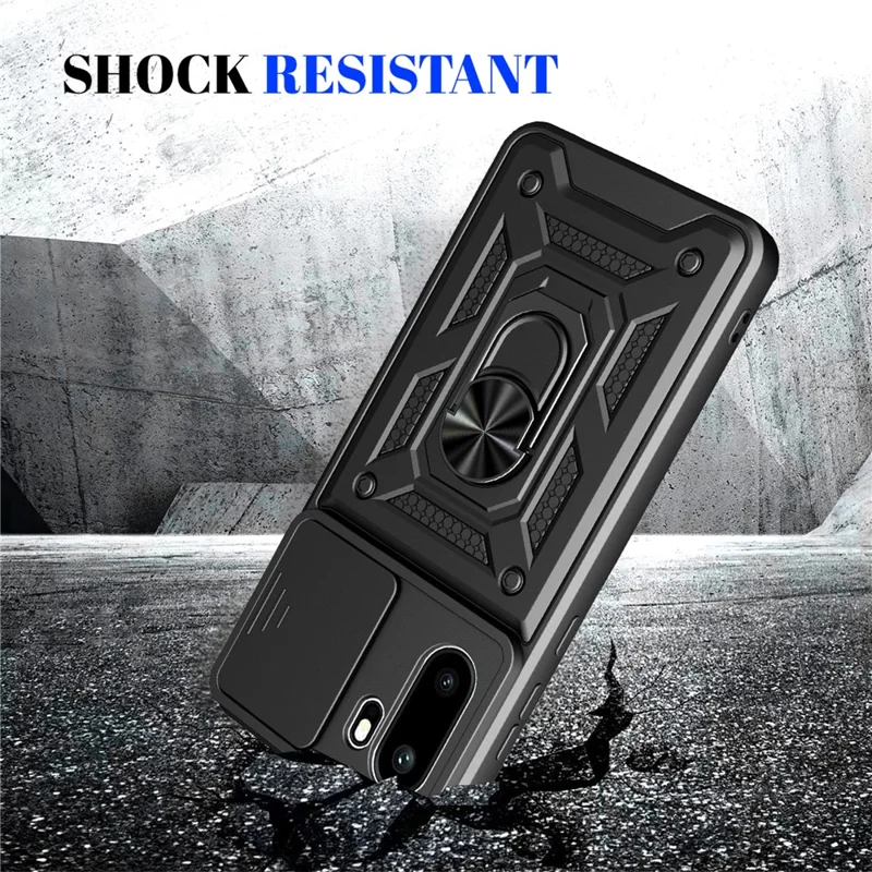 For OnePlus 15R 5G Case with Slide Camera Lid PC + TPU Kickstand Phone Cover - Black