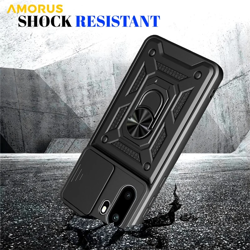 AMORUS For OnePlus 15R 5G Case Kickstand PC + TPU Phone Cover with Camera Lens Slider - Black