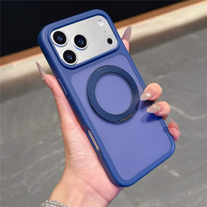 For iPhone 17 Pro Max Magnetic Case with Rotating Kickstand TPU PC Skin Touch Phone Cover - Blue