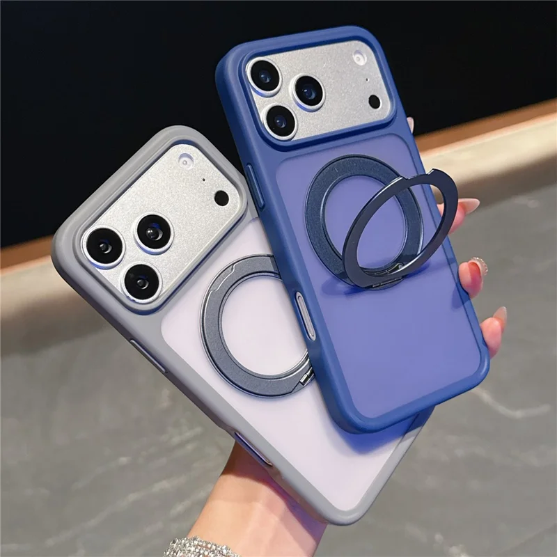 For iPhone 17 Pro Max Magnetic Case with Rotating Kickstand TPU PC Skin Touch Phone Cover - Blue